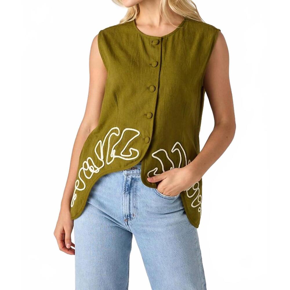 NEW CROSBY BY MOLLIE BURCH axel button down vest in cardon with embroidery
